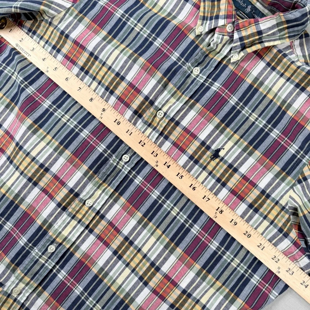 Ralph Lauren Shirt Mens Large Classic Fit Plaid Button Down Short Sleeve Preppy‎